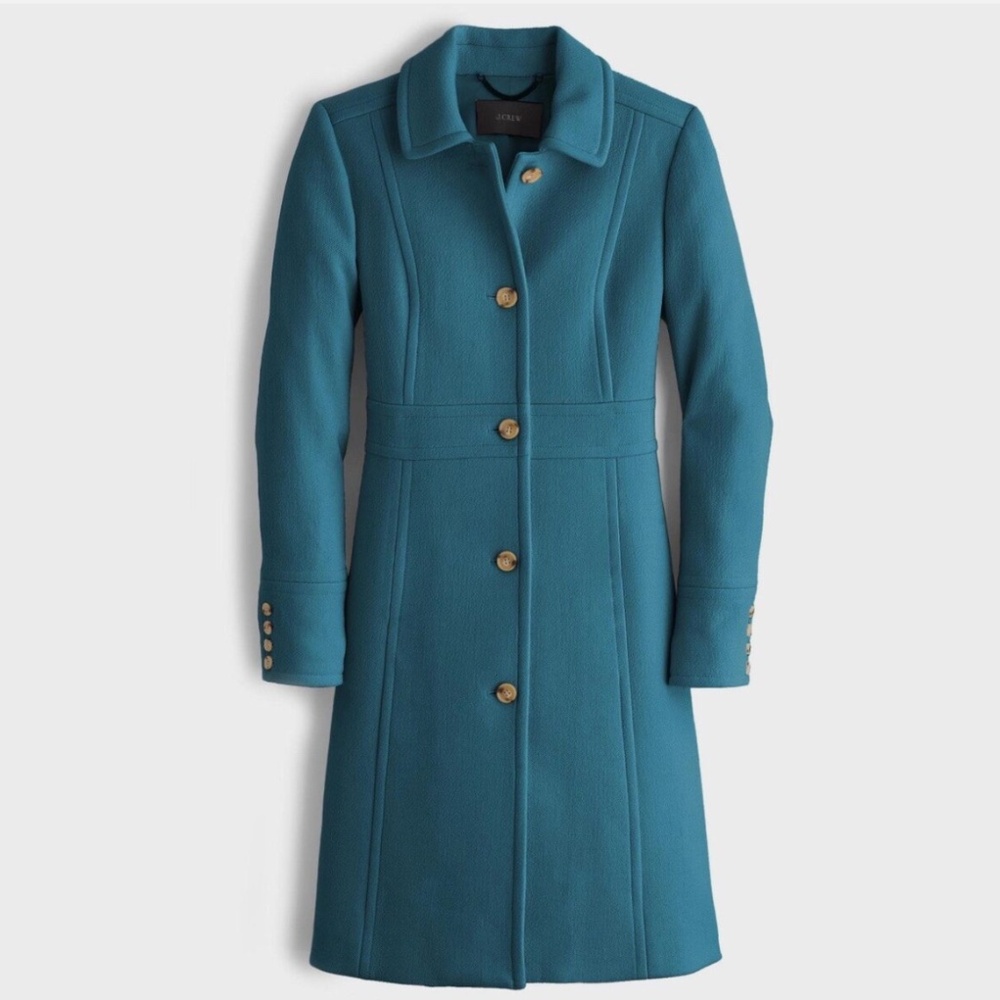 J. Crew Lady Day Topcoat in Italian Double-Cloth Wool Blend Matisse Teal Size 8